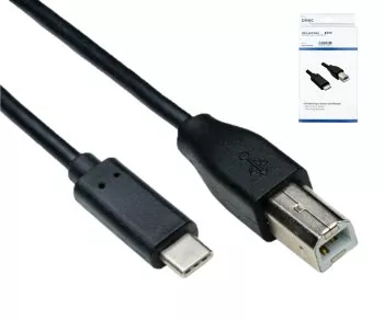 USB-kabel type C naar USB 2.0 B-stekker, zwart, 0,50 m, DINIC-doos (kartonnen doos)